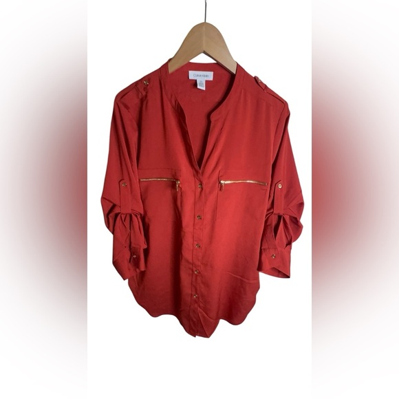 Calvin Klein Button-Up Red/Orange Blouse‎ – Size L - Picture 1 of 8